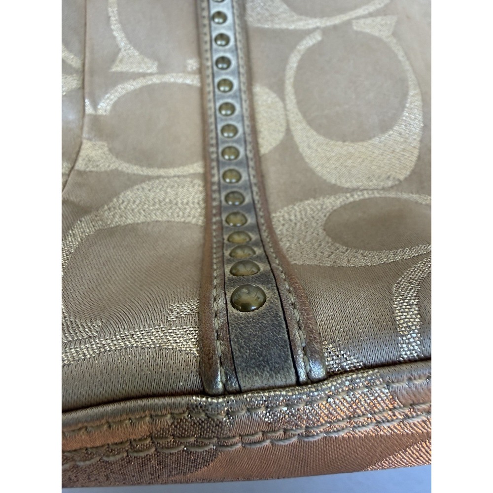 Coach 11505 Metallic Signature C Gallery Tote Gold Studded Y2K Shoulder Bag - Picture 10 of 16